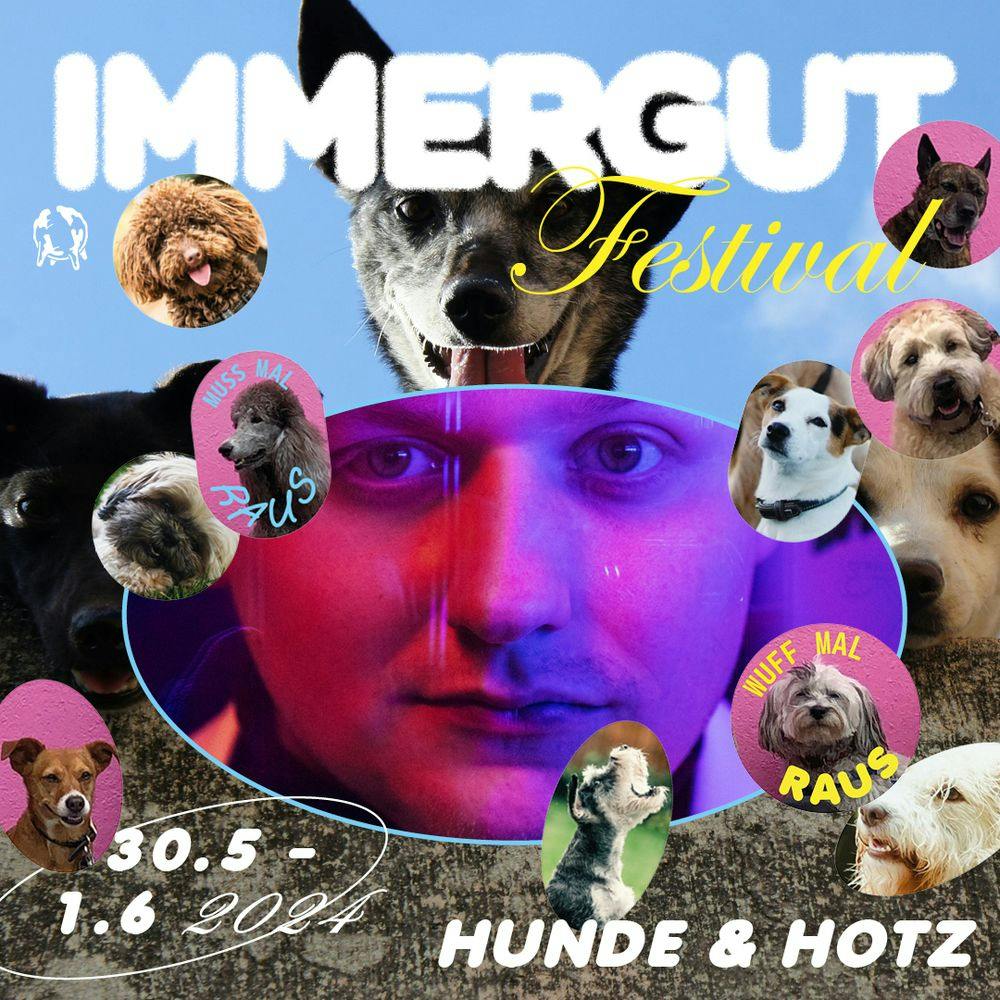 Grafik mit Portrait von Sebastian Hotz umgeben von Hunden